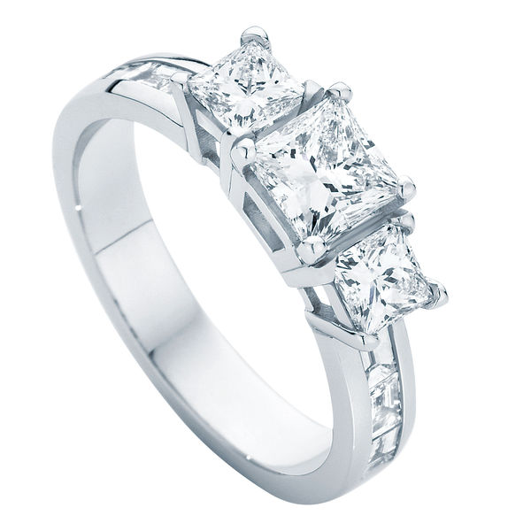 Princess Three Stone Engagement Ring Platinum | Mercury