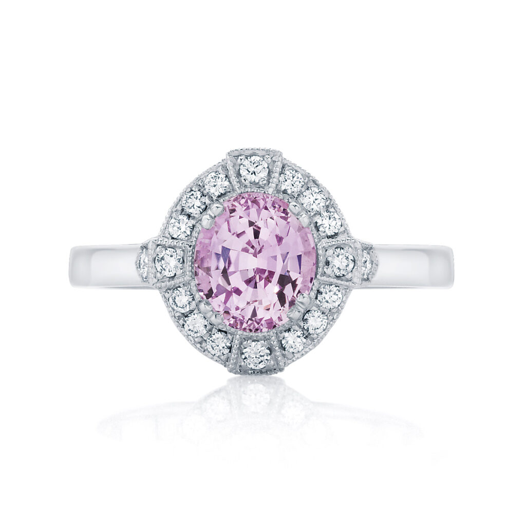 Pink Oval Sapphire Engagement Ring in White Gold | Belle