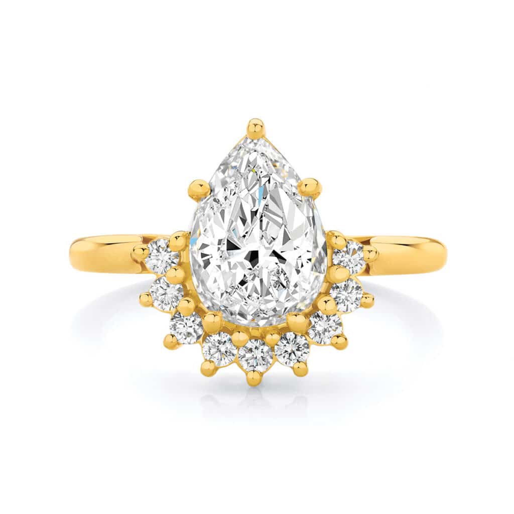 Pear Diamond Halo Engagement Ring in Yellow Gold | Celestial