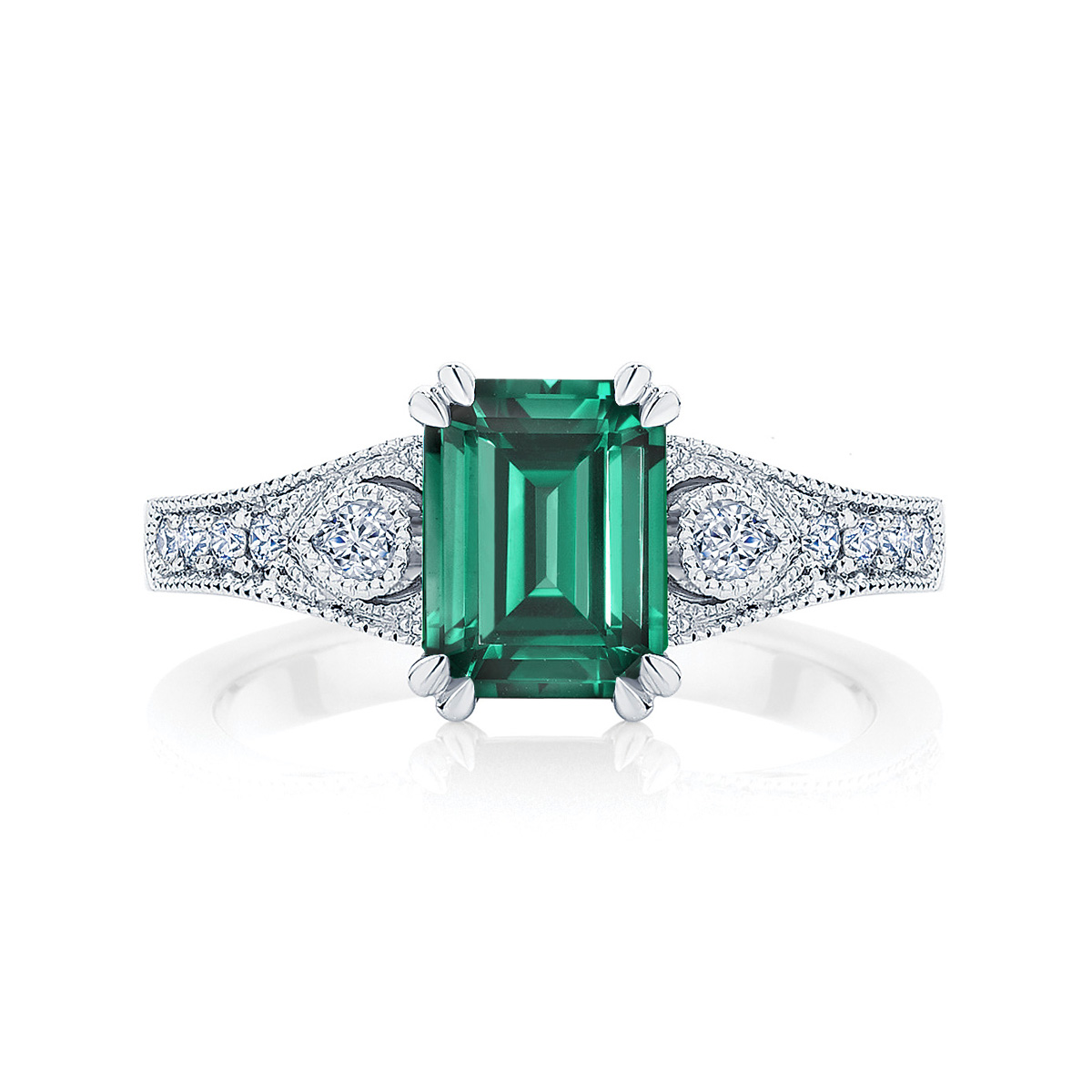 4.00 CTW Emerald and Diamond Three Stone Engagement Ring in 18ct Yello –  Katherine James Jewellery