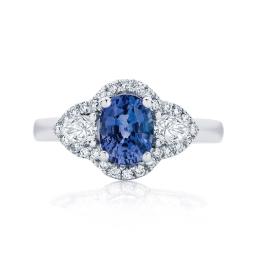 Oval Sapphire Engagement Ring with Pear Side Stones | Rosetta Trio