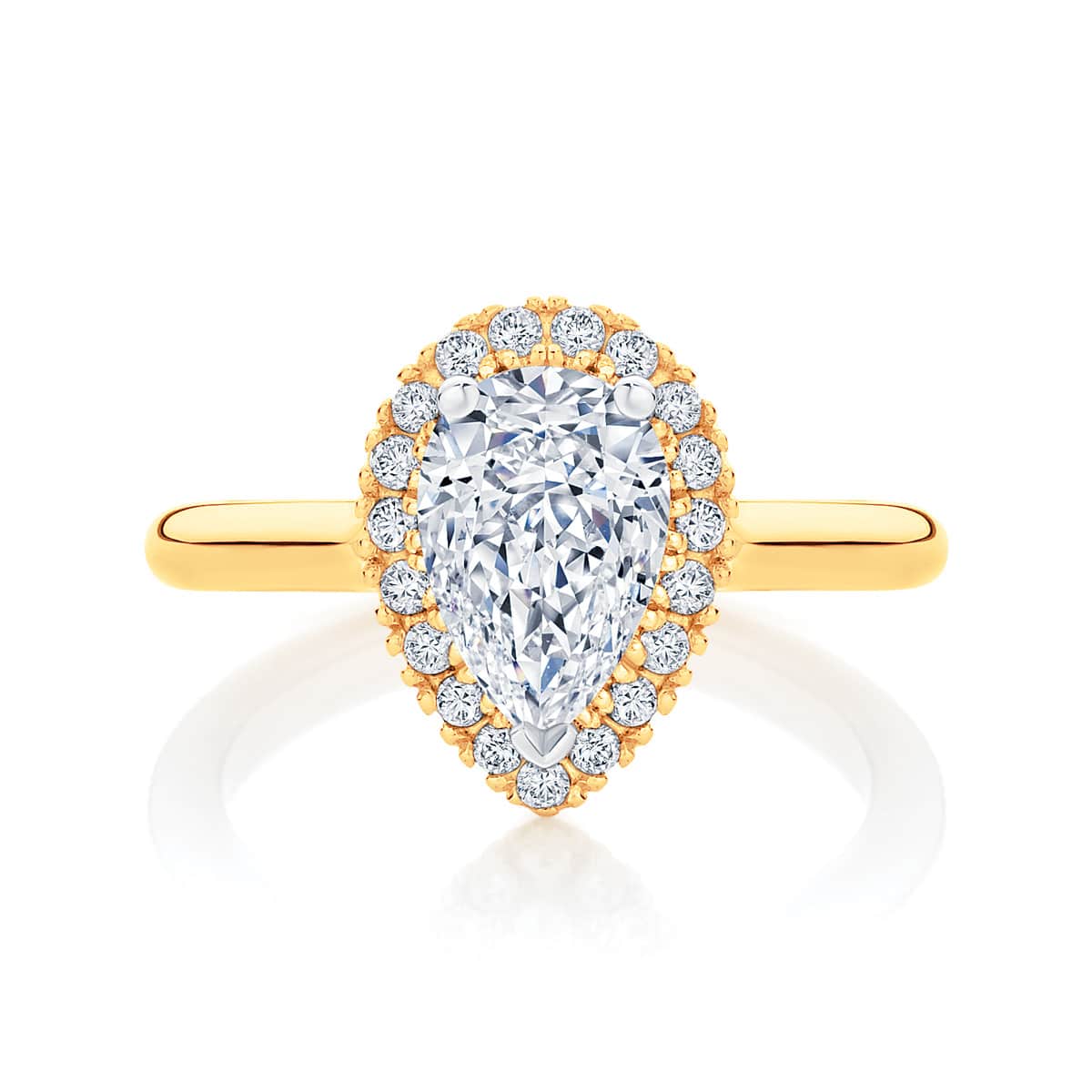 Pear Halo Engagement Ring Yellow Gold | Snow Drop