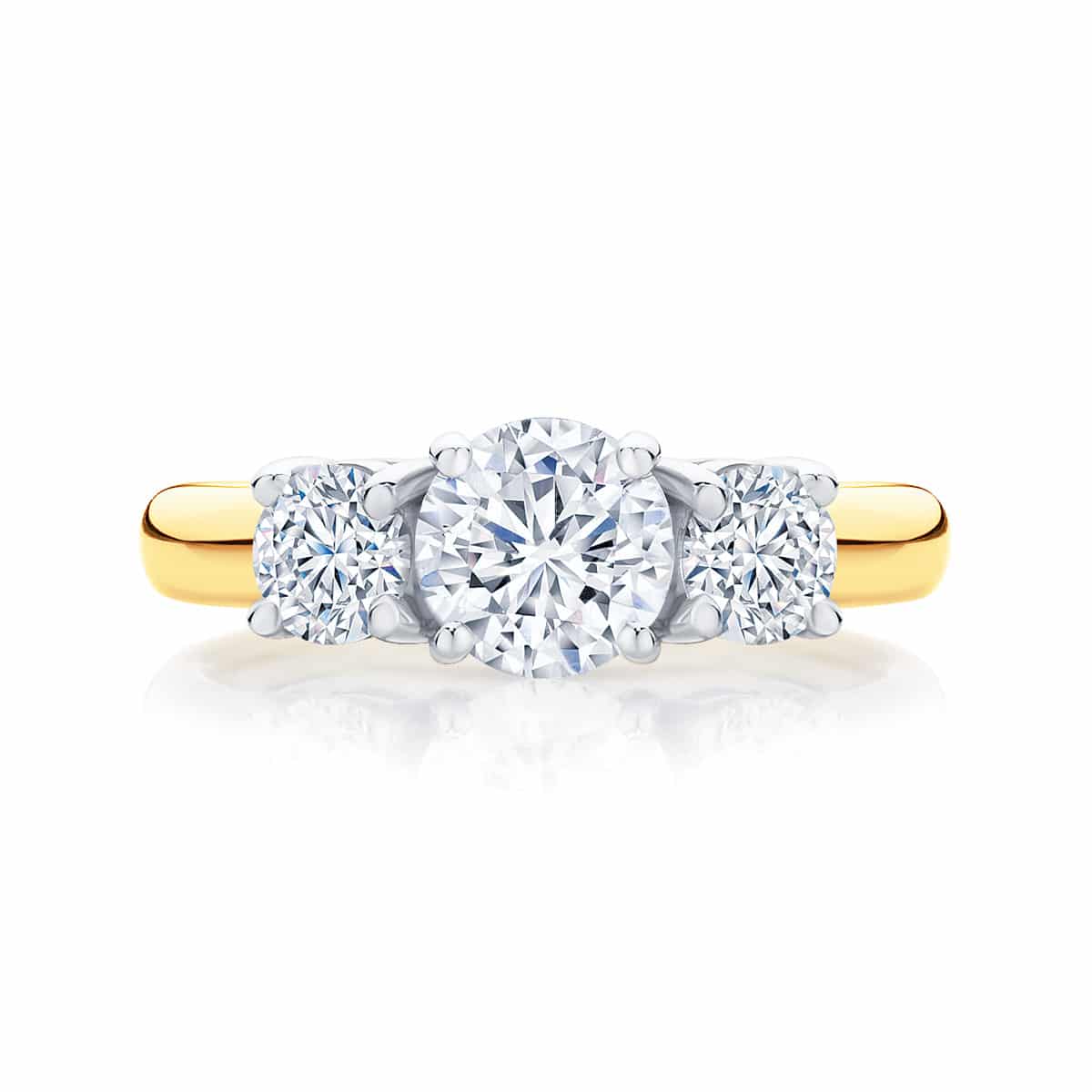 Round Three Stone Engagement Ring Yellow Gold | Trio