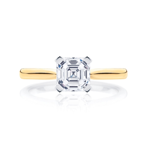 Asscher cut diamond engagement ring yellow gold solitaire