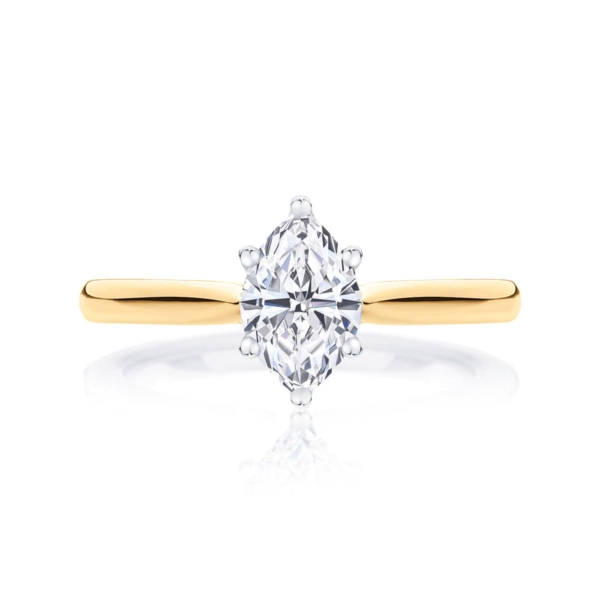 Marquise cut diamond engagement ring yellow gold solitaire