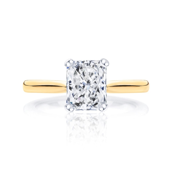 Radiant cut diamond engagement ring yellow gold solitaire