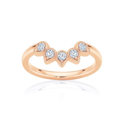 Womens Contoured Vintage Diamond Wedding Ring in Rose Gold | Rain Drops