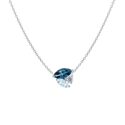 White gold blue gemstone diamond necklace