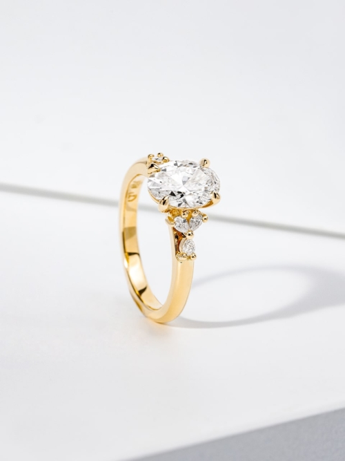 Oval and Pear Cut Lab Grown Diamond Yellow Gold Engagement Ring