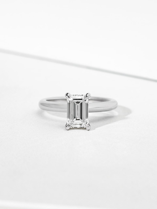 Emerald Cut Lab Grown Diamond Platinum Engagement Ring