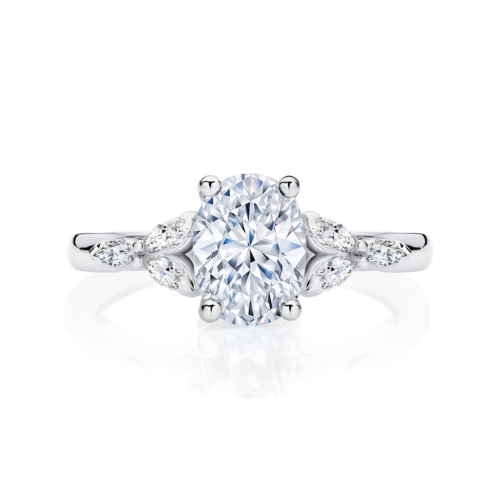 Amalfi (Diamond) Oval Engagement Ring with Side Stones in White Gold