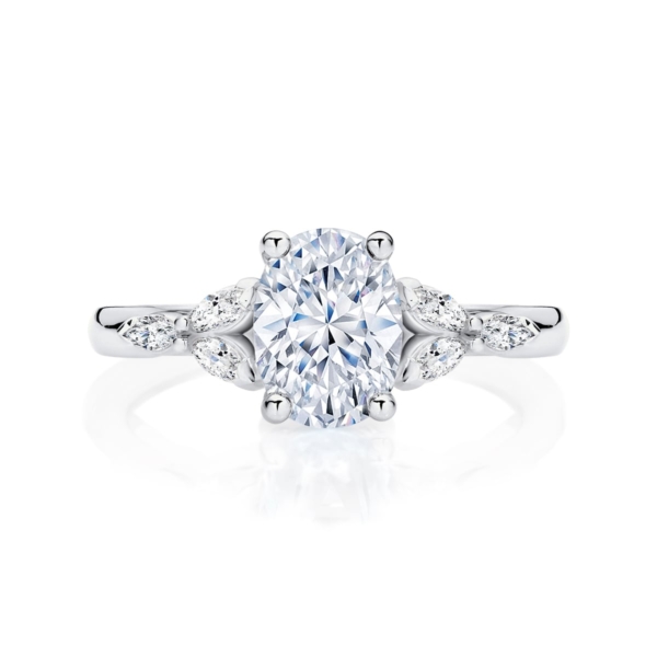 Amalfi (Diamond) Oval Engagement Ring with Side Stones in White Gold