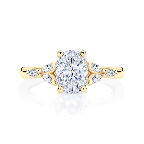 Amalfi Yellow Gold Oval Diamond Engagement Ring with Side Stones