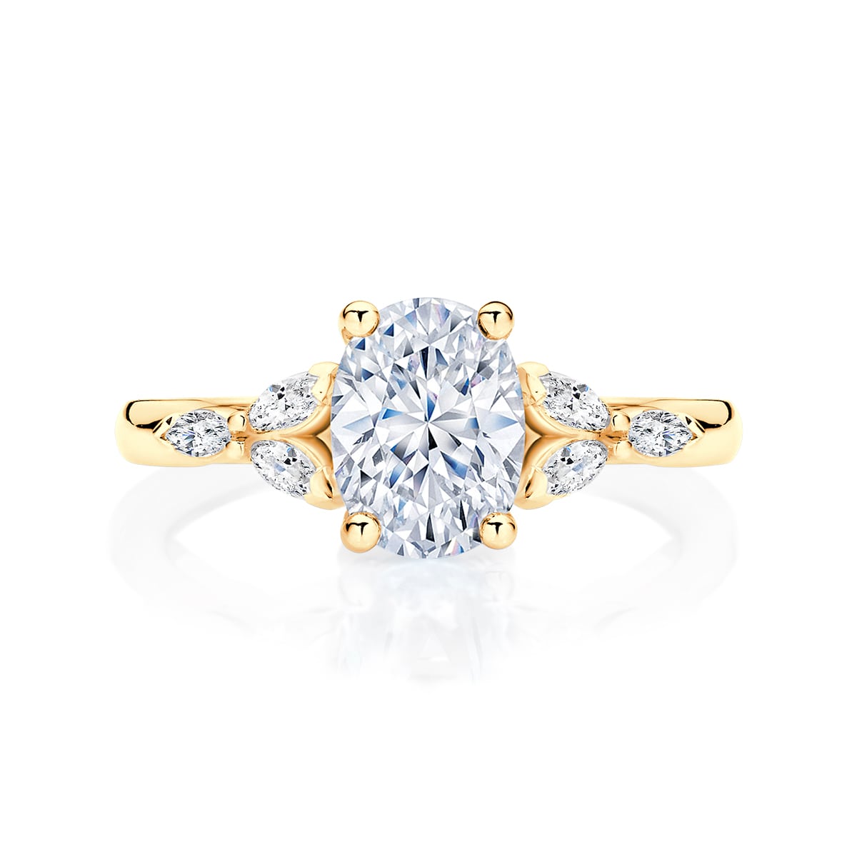 Amalfi Yellow Gold Oval Diamond Engagement Ring with Side Stones