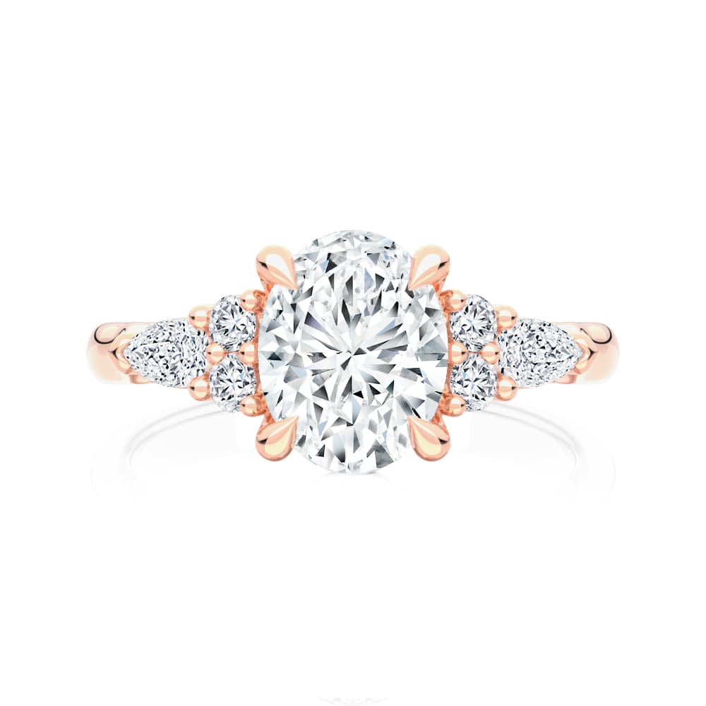 Cerulean Oval Diamond with Side Stones Engagement Ring in Rose Gold