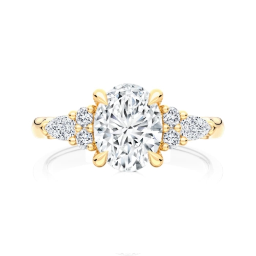Cerulean Yellow Gold Engagement Ring with an Oval Diamond & Side Stones