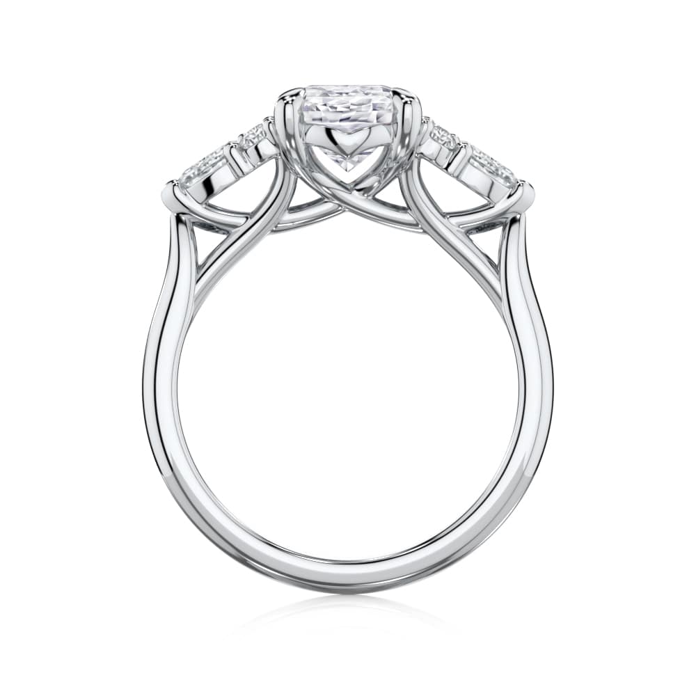 Cerulean Oval Engagement Ring with Side Diamonds in White Gold