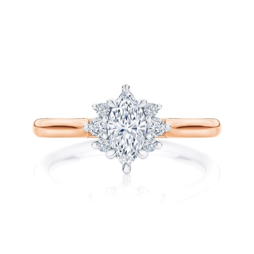 Cyra Rose Gold Marquise Diamond with Side Stones Engagement Ring
