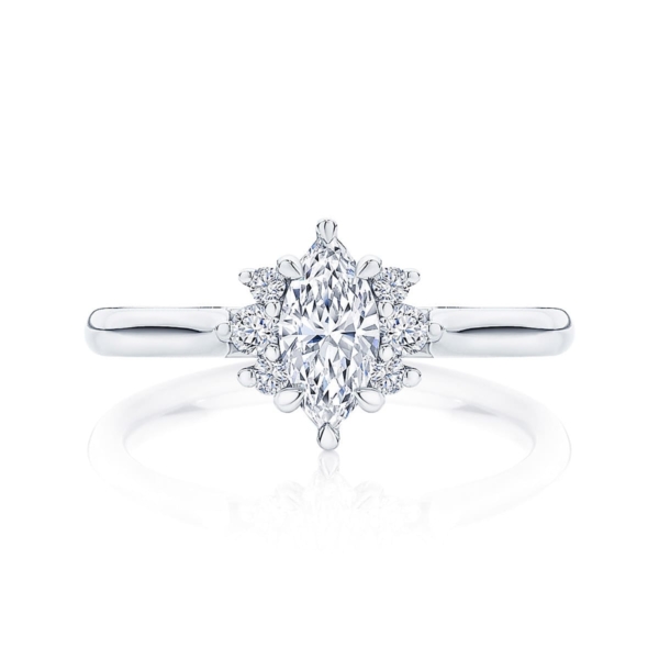 Cyra White Gold Marquise Diamond Engagement Ring with Side Stones