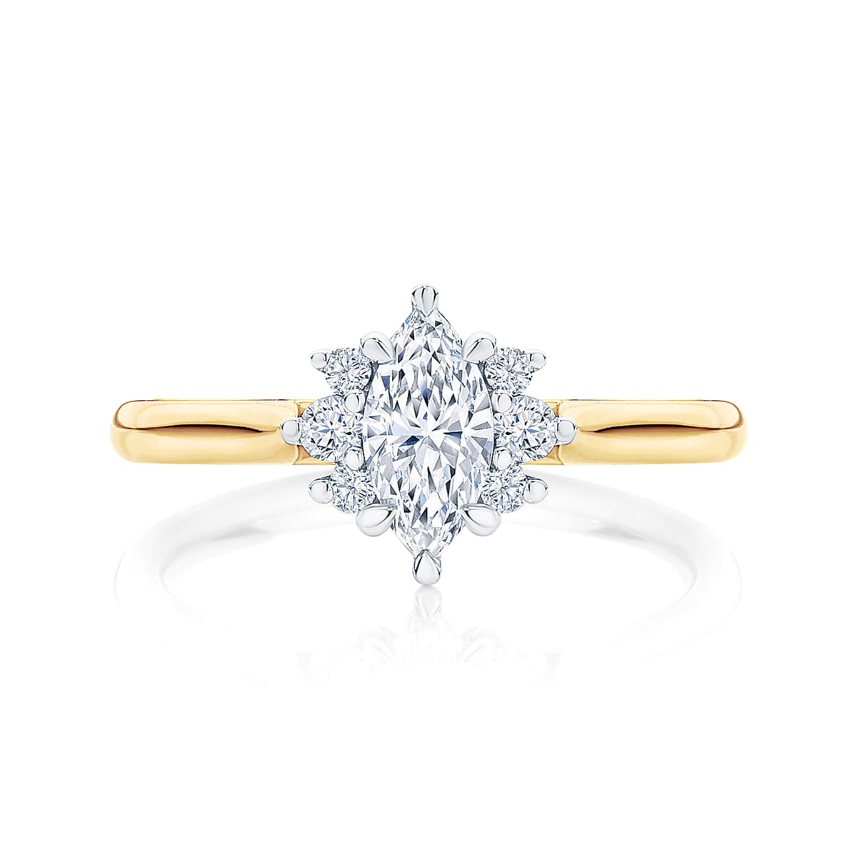 Cyra Marquise Diamond Yellow Gold Engagement Ring with Side Stones