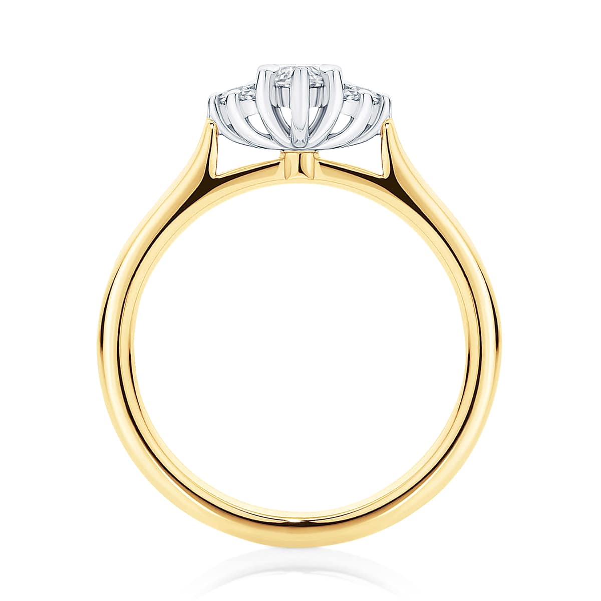 Cyra Marquise Diamond Yellow Gold Engagement Ring with Side Stones