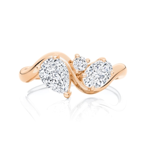 Danube Oval Three Diamond Engagement Ring in Rose Gold