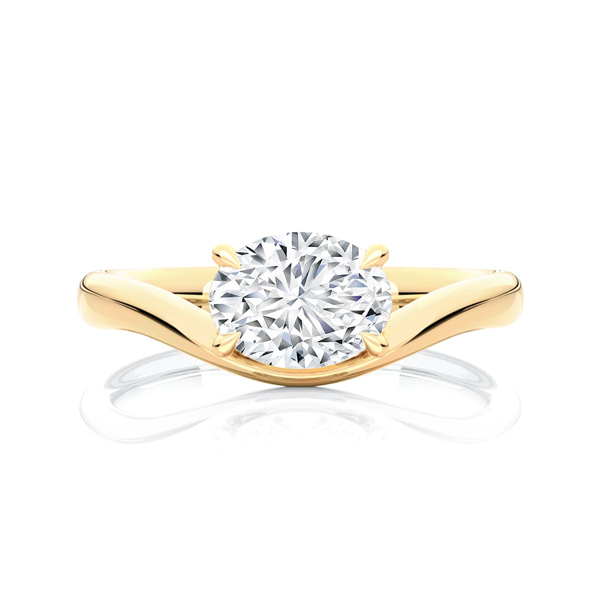 Eyrie East-West Oval Diamond Solitaire Engagement Ring in Yellow Gold