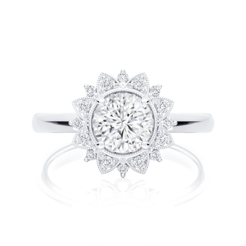 Marisol Vintage Diamond Halo Engagement Ring in Platinum