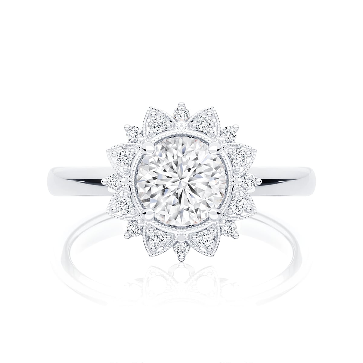 Marisol Vintage Diamond Halo Engagement Ring in Platinum