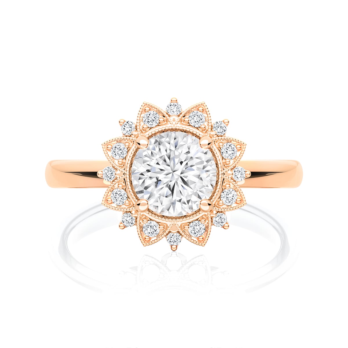 Marisol Diamond Halo Rose Gold Engagement Ring with Vintage Halo