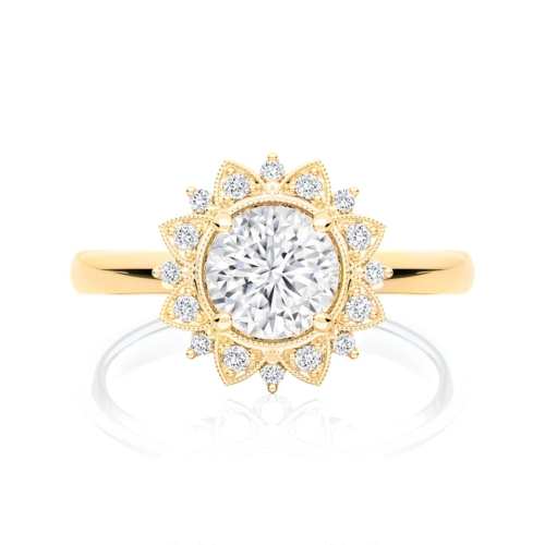 Marisol Round Diamond Vintage Engagement Ring in Yellow Gold