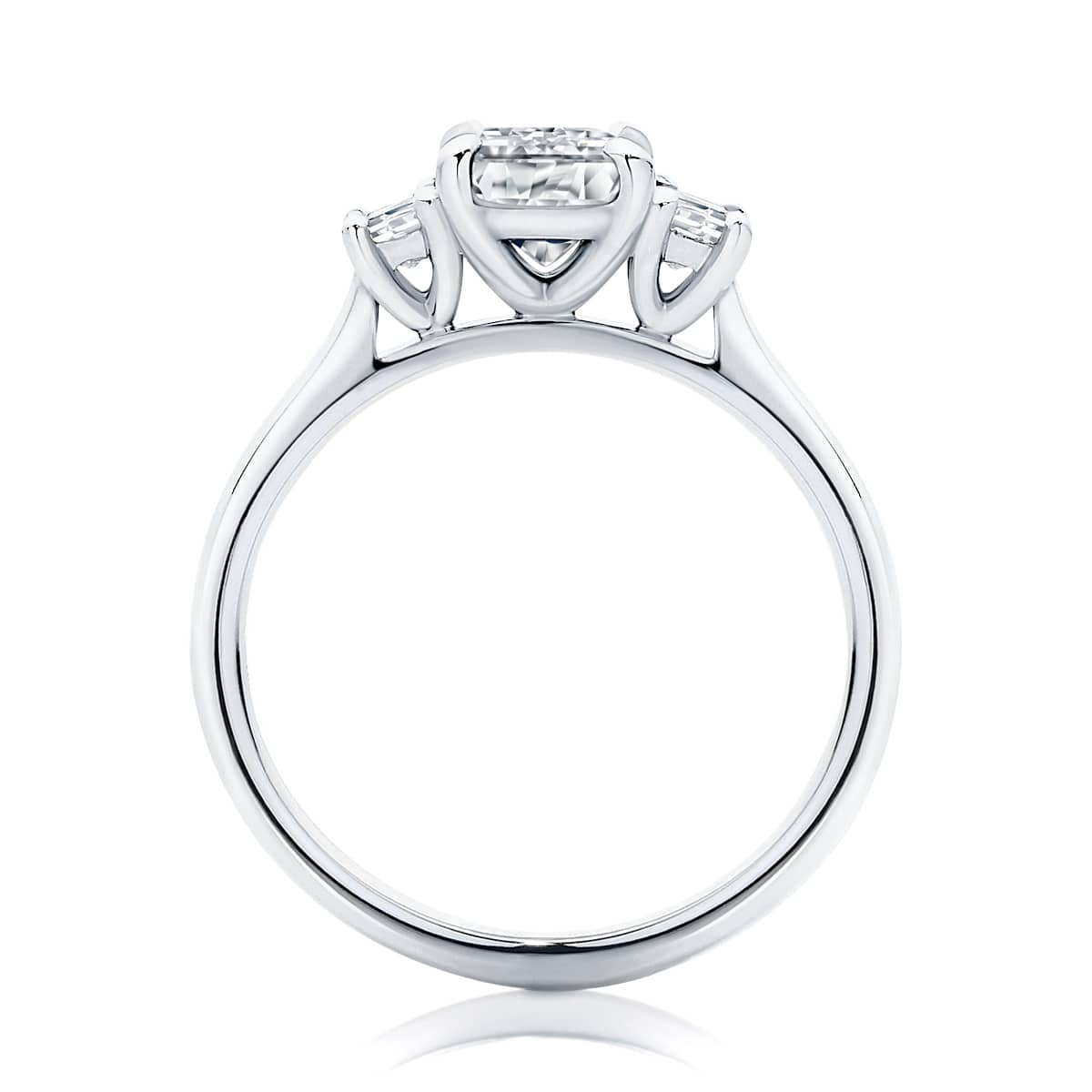Soiree Emerald Cut and Trapezoid Diamond Engagement Ring in Platinum
