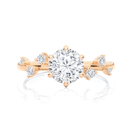 Twilight Diamond with Side Stones Engagement Ring in Rose Gold