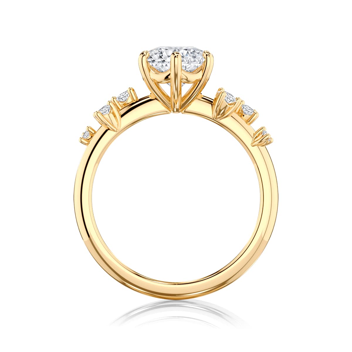 Twilight Round Diamond with Side Stones Engagement Ring in Yellow Gold