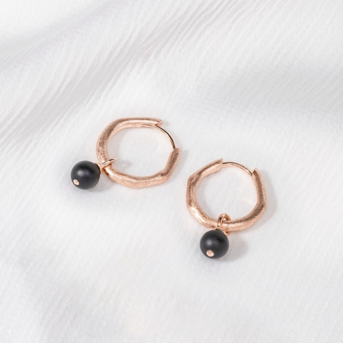 Rose Gold Hoop Earrings with Interchangeable Onyx Drops