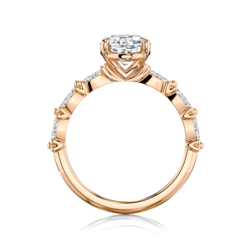 Oval Diamond Engagement Ring with Side Stones in Rose Gold | Anadem