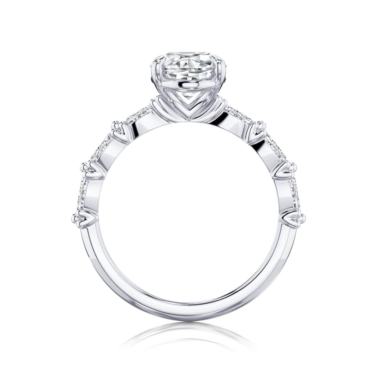 Oval Diamond Engagement Ring with Side Stones in White Gold | Anadem