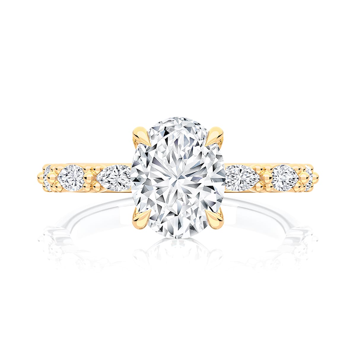 Oval Diamond Engagement Ring with Side Stones in Yellow Gold | Anadem