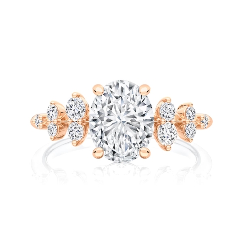 Oval Diamond Engagement Ring with Side Stones in Rose Gold | Astrid