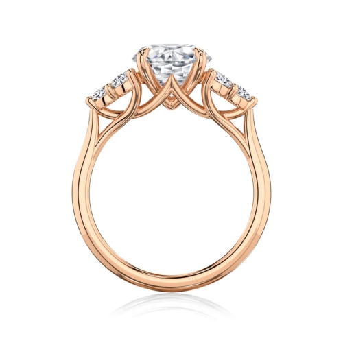 Oval Diamond Engagement Ring with Side Stones in Rose Gold | Cassiopeia