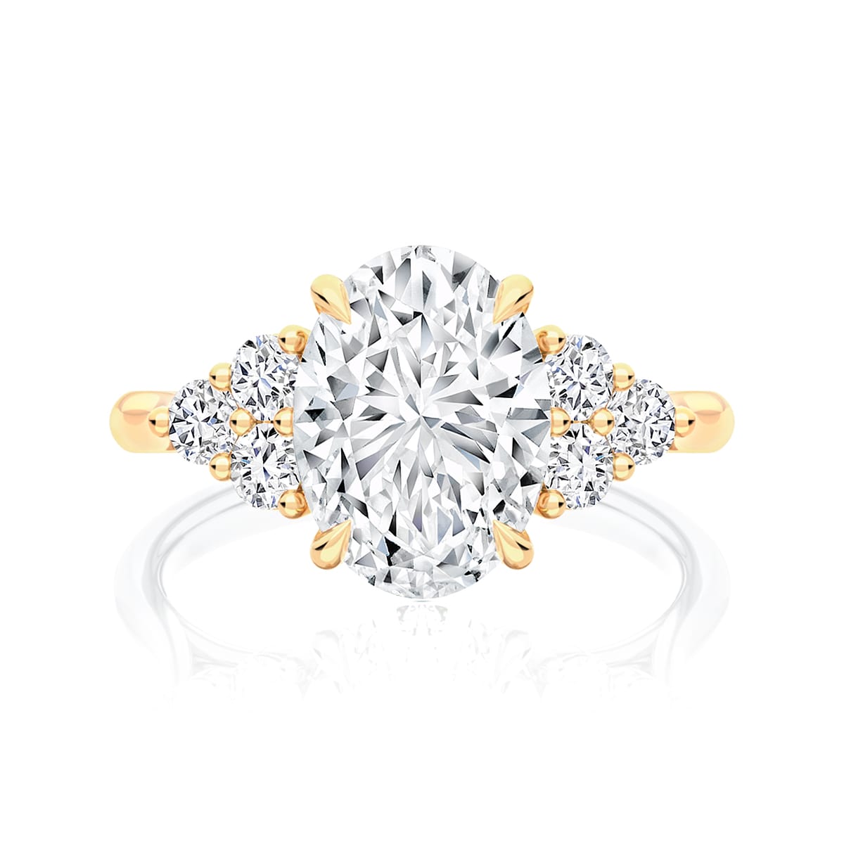 Oval Diamond Engagement Ring with Side Stones in Yellow Gold | Cassiopeia