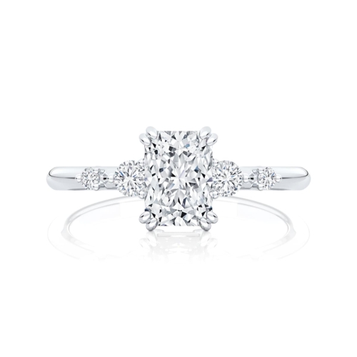 Radiant Diamond Engagement Ring with Side Stones in Platinum | Delia