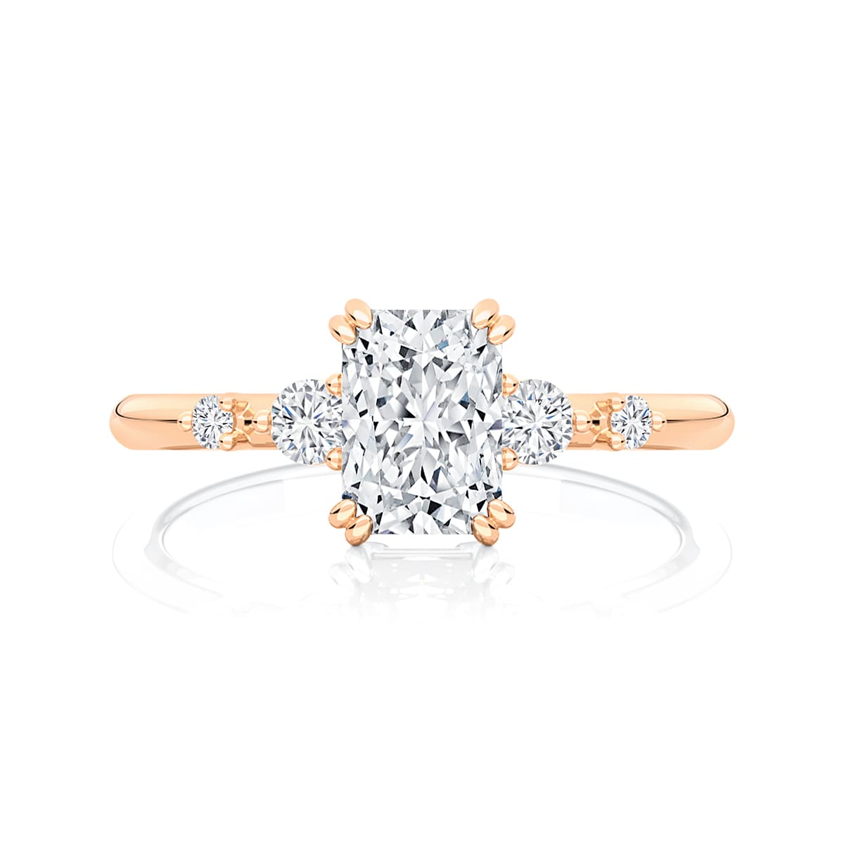 Radiant Diamond Engagement Ring with Side Stones in Rose Gold | Delia