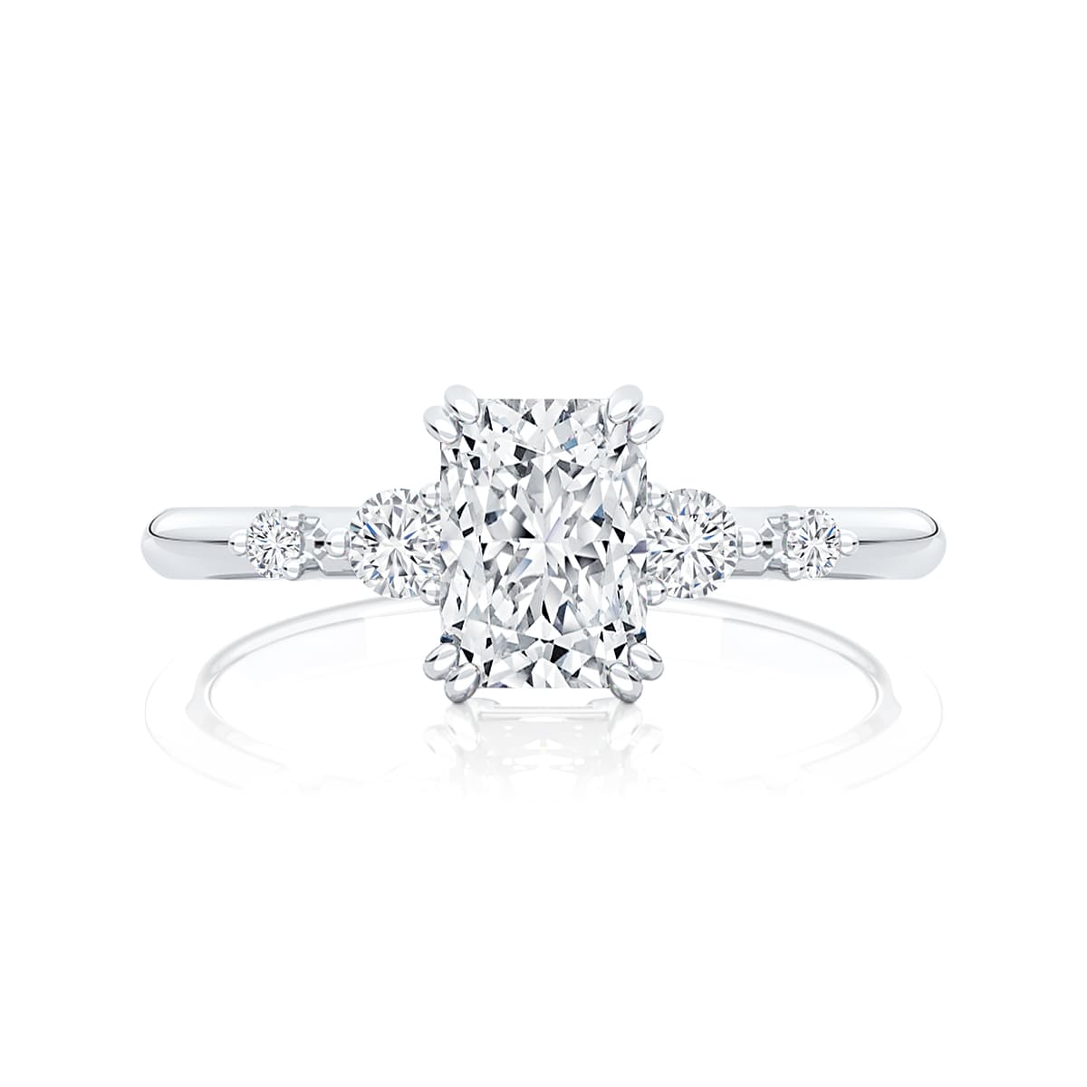 Radiant Diamond Engagement Ring with Side Stones in White Gold | Delia