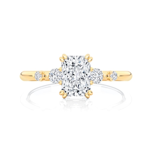 Radiant Diamond Engagement Ring with Side Stones in Yellow Gold | Delia