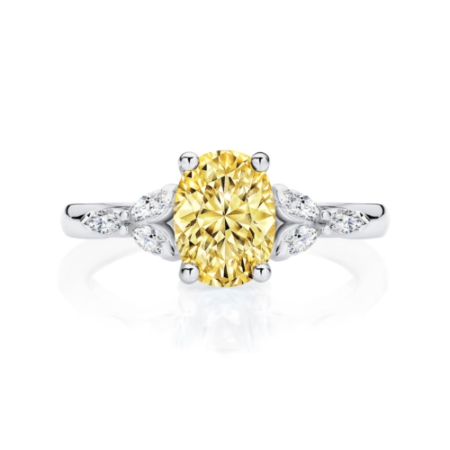 Oval Yellow Diamond Engagement Ring with Side Stones in Platinum | Fancy Yellow Amalfi