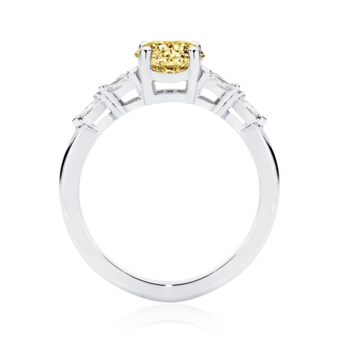 Oval Yellow Diamond Engagement Ring with Side Stones in Platinum | Fancy Yellow Amalfi