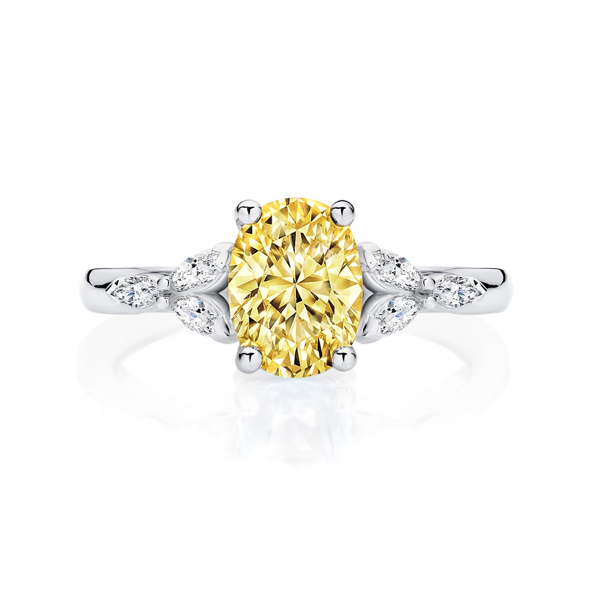 Oval Yellow Diamond Engagement Ring with Side Stones in White Gold | Fancy Yellow Amalfi