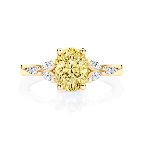 Oval Yellow Diamond Engagement Ring with Side Stones in Yellow Gold | Fancy Yellow Amalfi