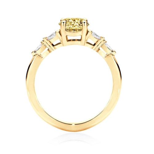 Oval Yellow Diamond Engagement Ring with Side Stones in Yellow Gold | Fancy Yellow Amalfi